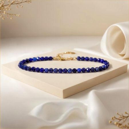 Lapis Beaded Bracelet, Dainty Gold plated bracelet for women, Handmade jewelry